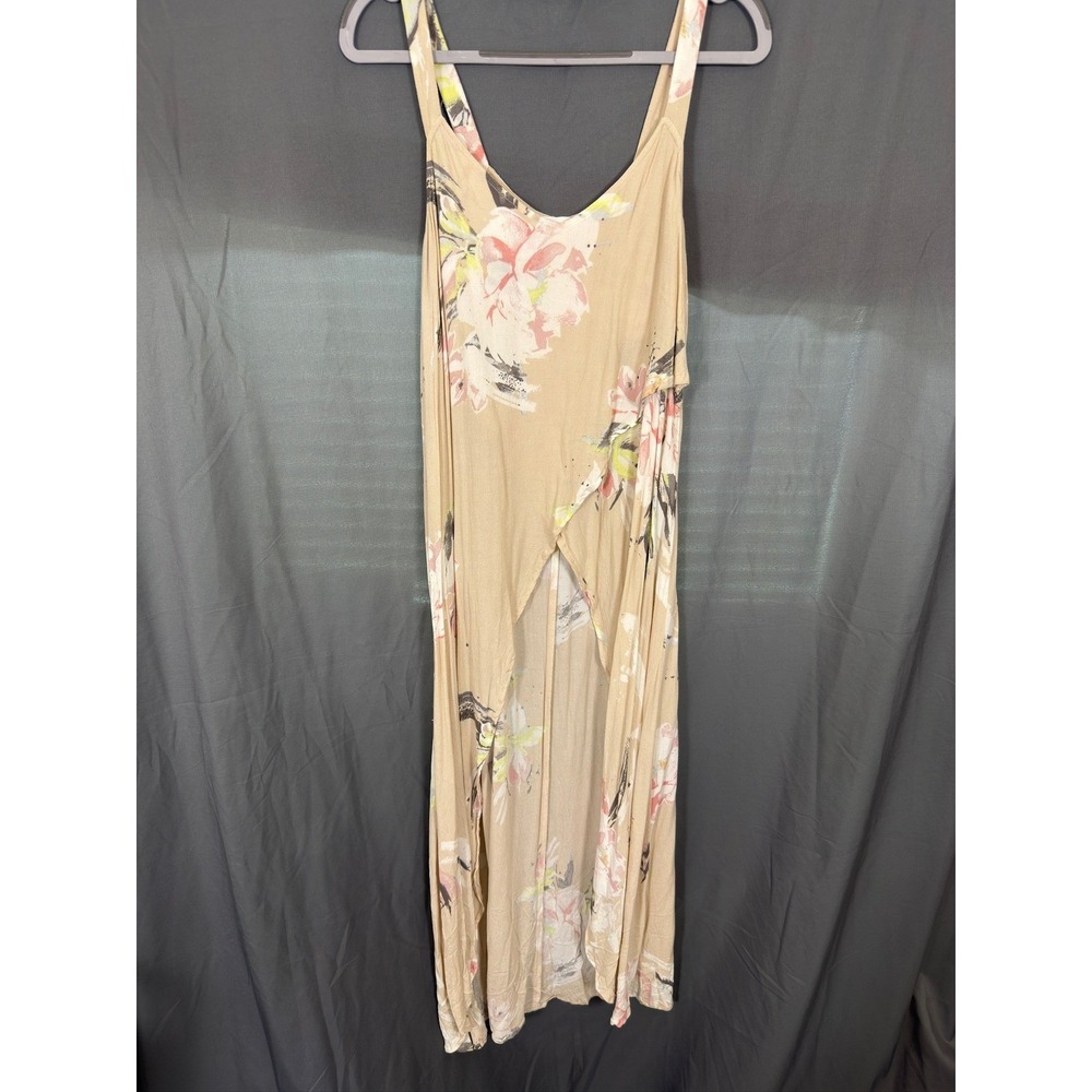 Leith Womens Floral Maxi Dress Tan Pink V-Neck Sleeveless Small TL369451MI